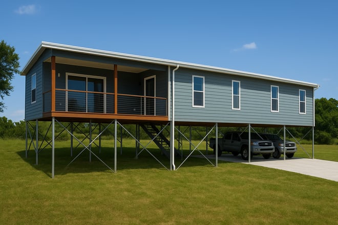 Non-coastal elevated home with private flood protection.