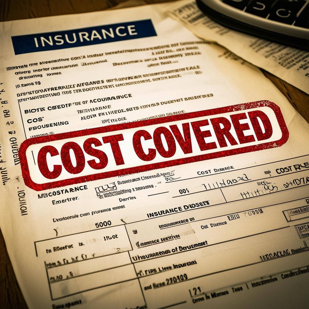 The image shows an insurance document with Cost Covered stamped on it, indicating the value of having insurance