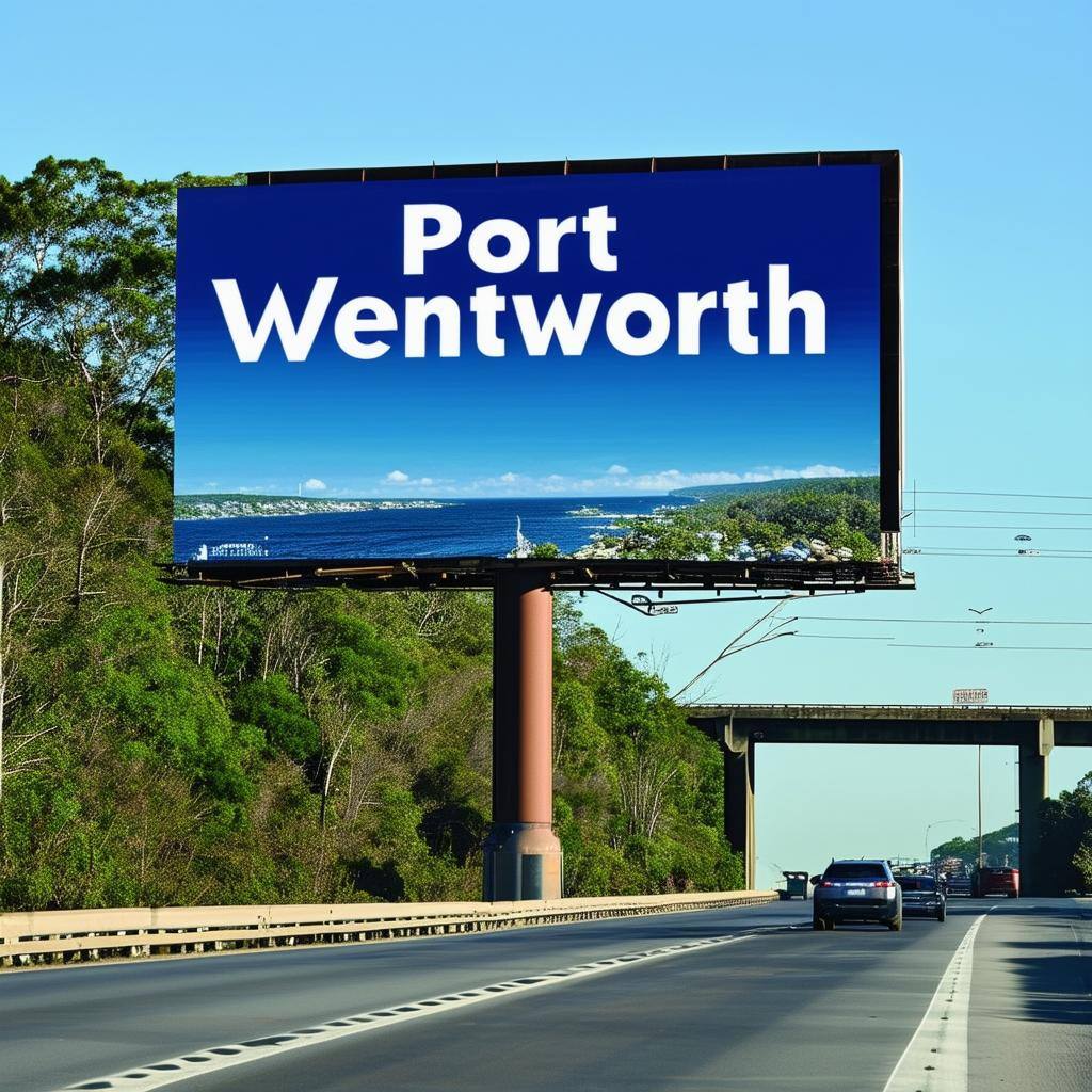 a billboard on a highway that says Port Wentworth