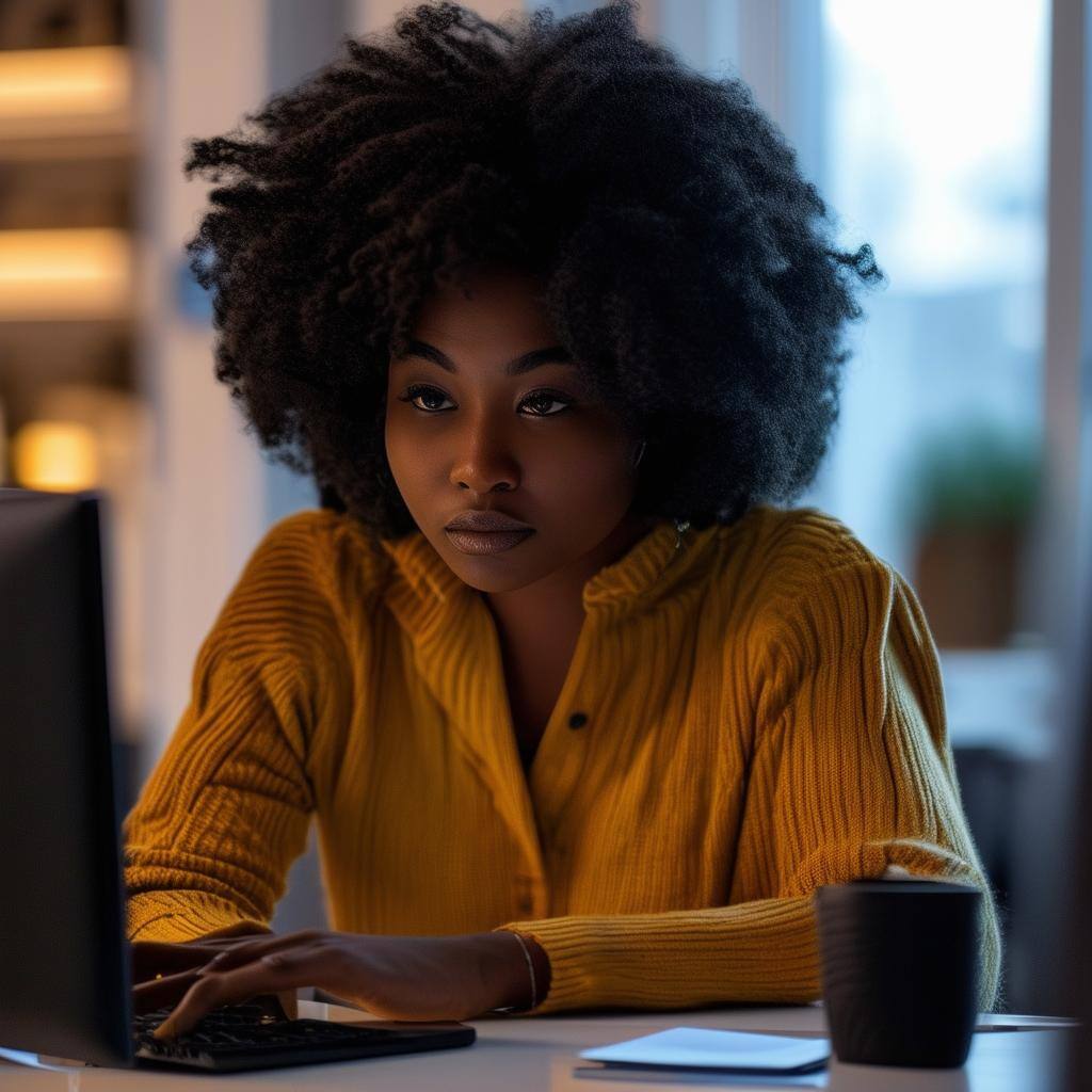 a black woman looking at a computer-1