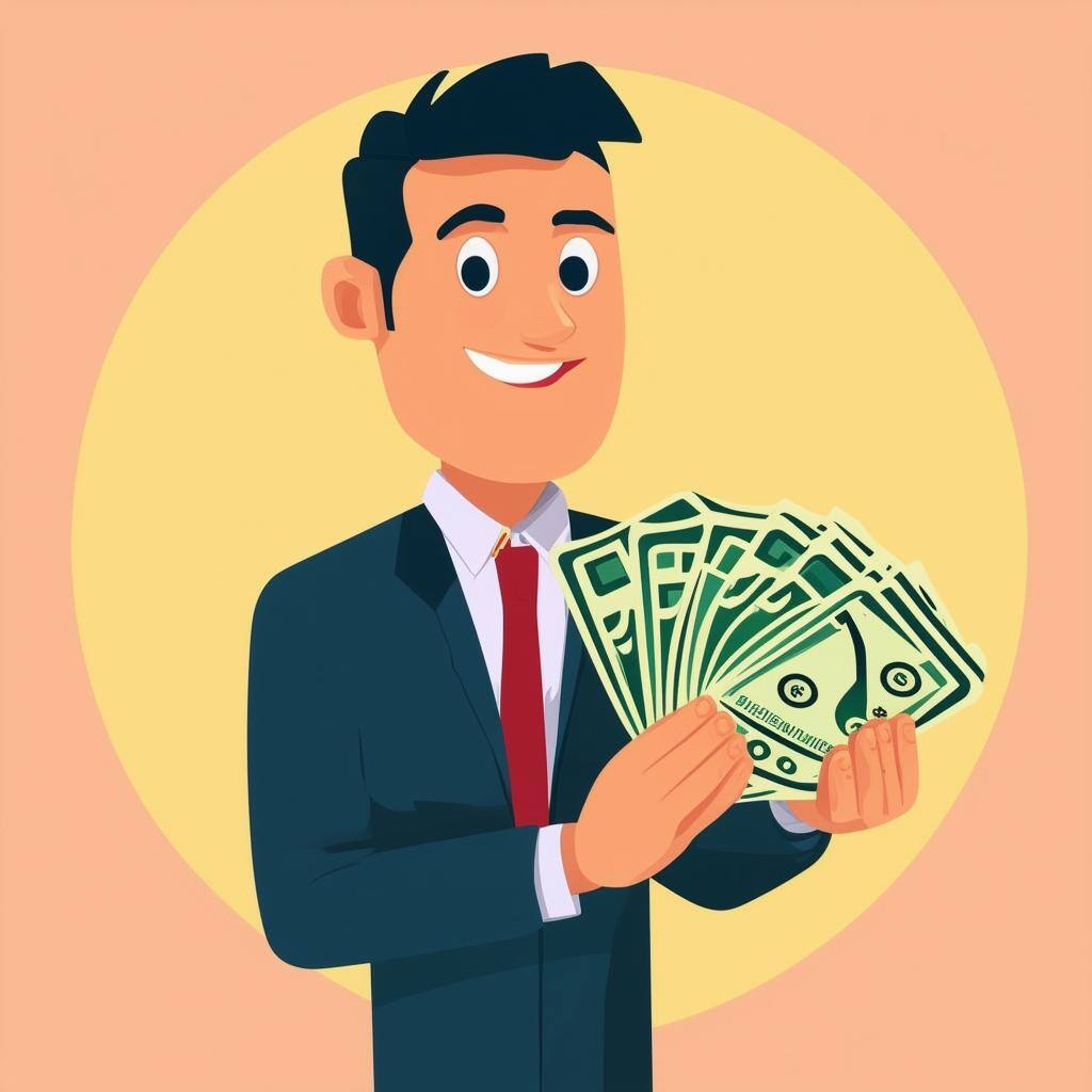 a cartoon man holding money