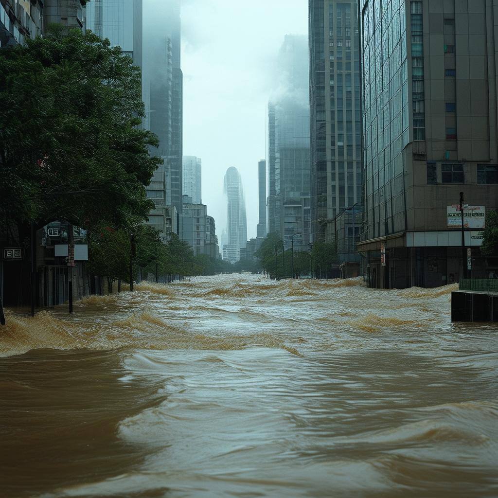 a disastrous flood in a big city