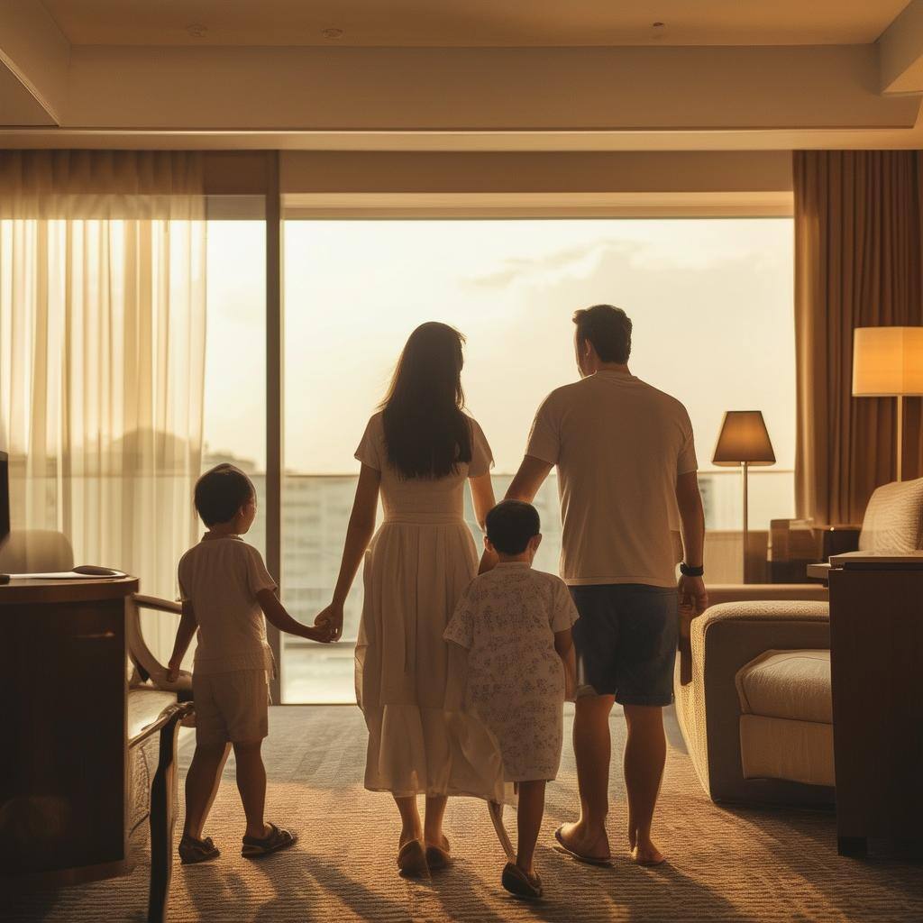 a family in a hotel