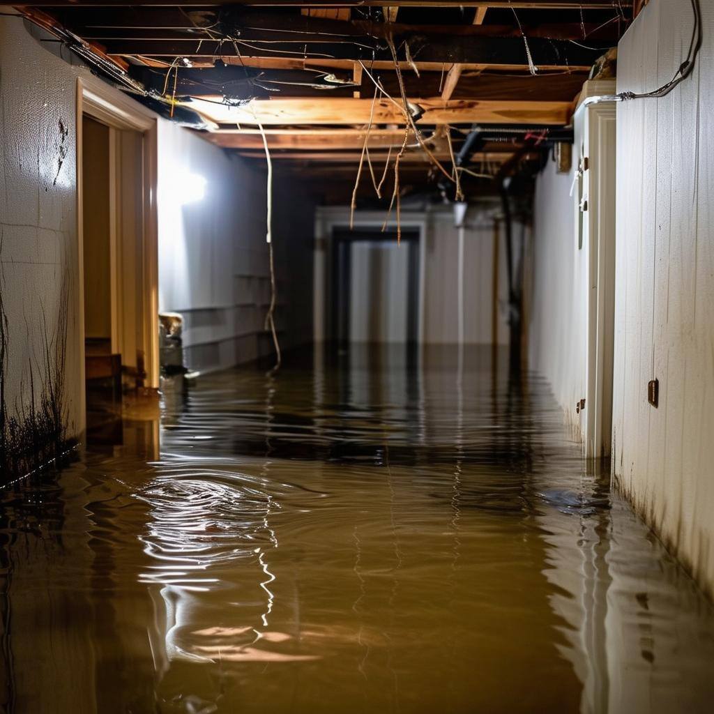 a flooded basement in a house