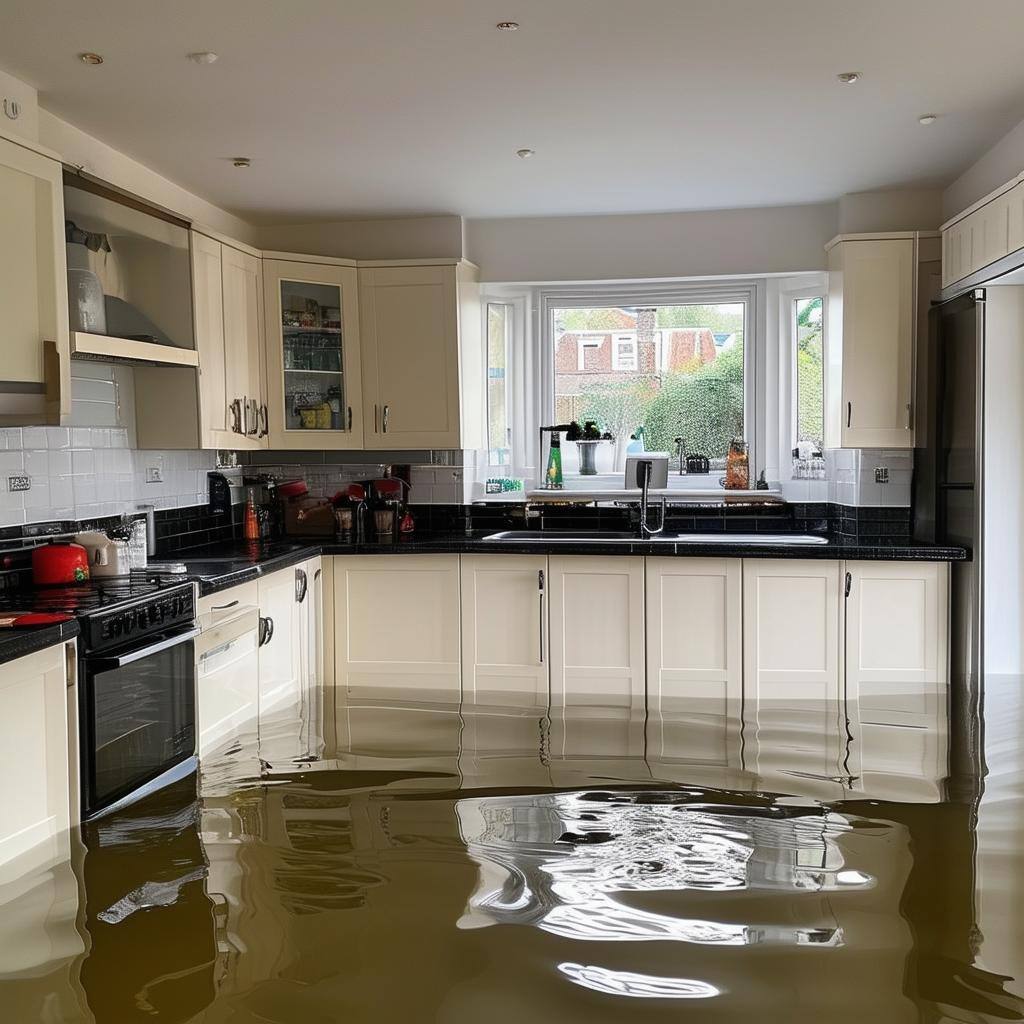 a flooded kitchen