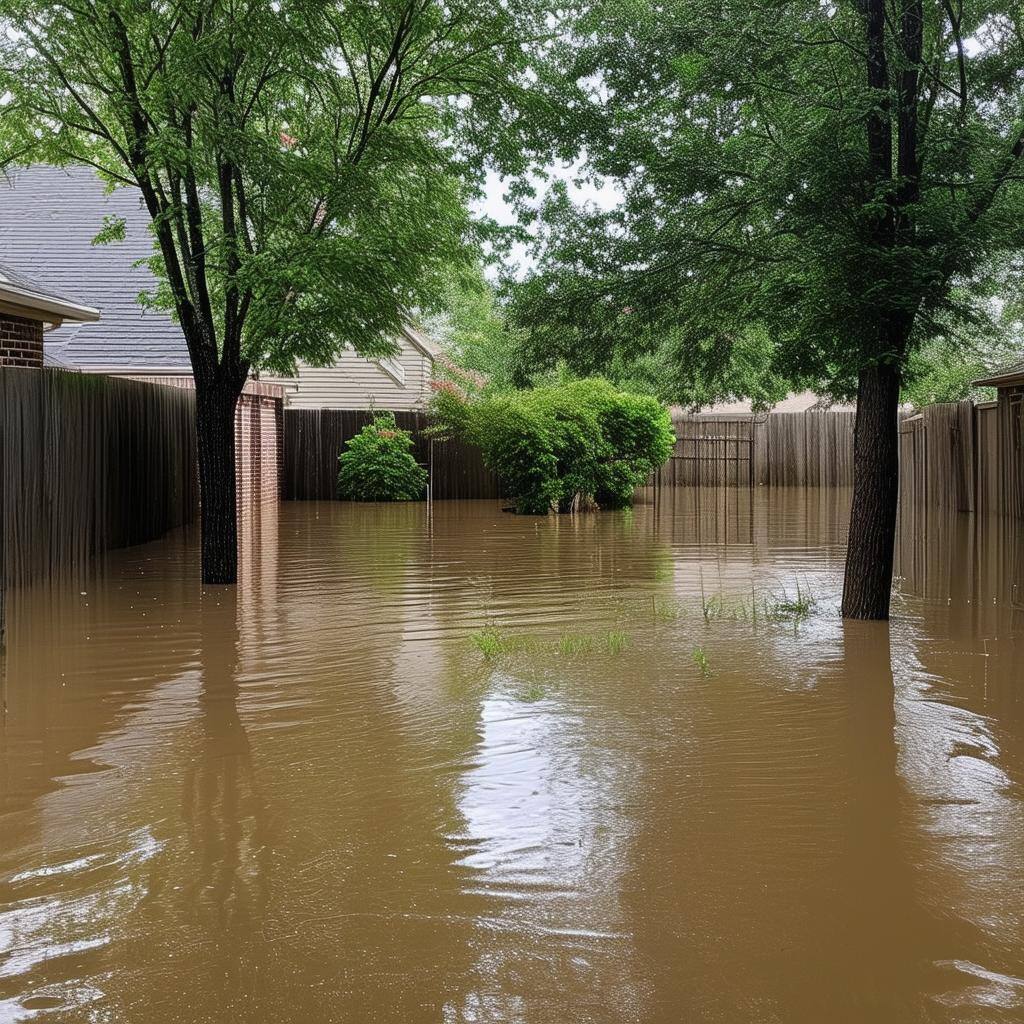 a flooded yard with trees