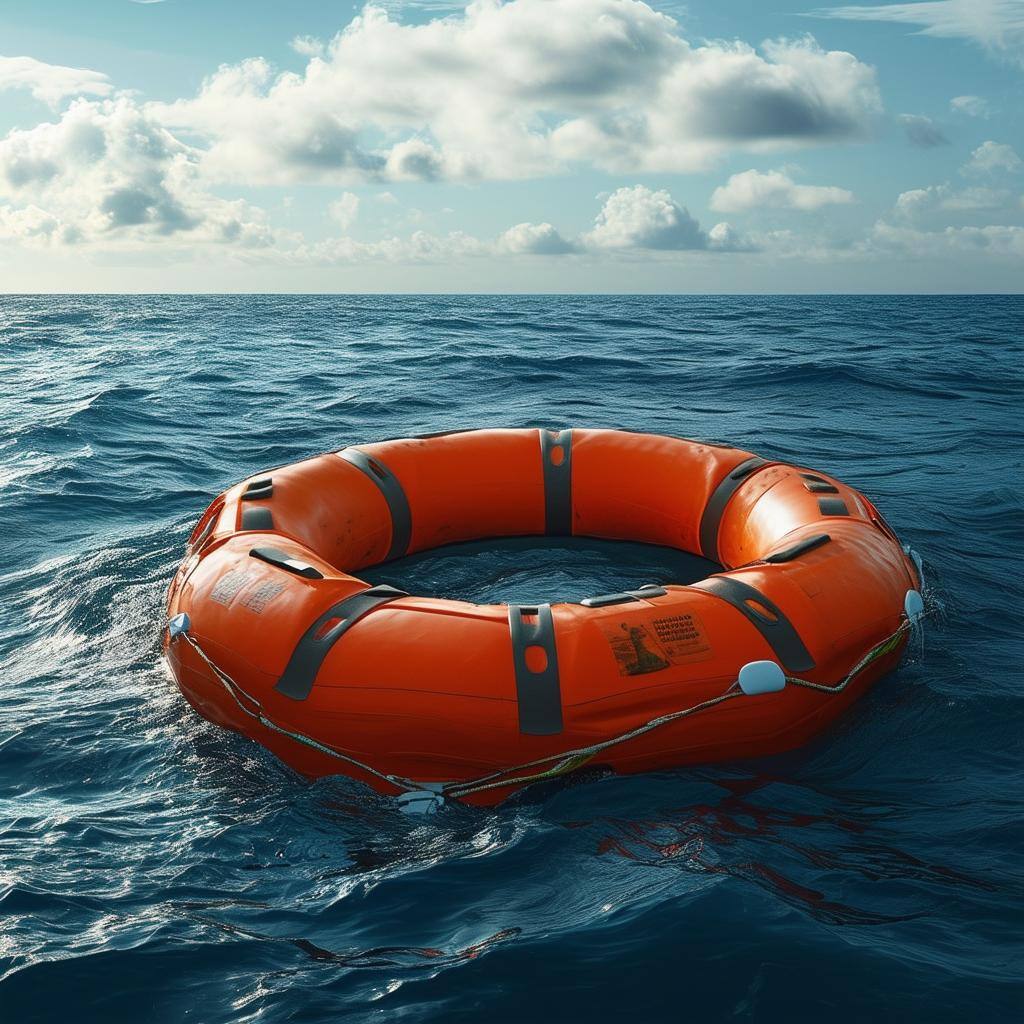 a life raft in the middle of the ocean