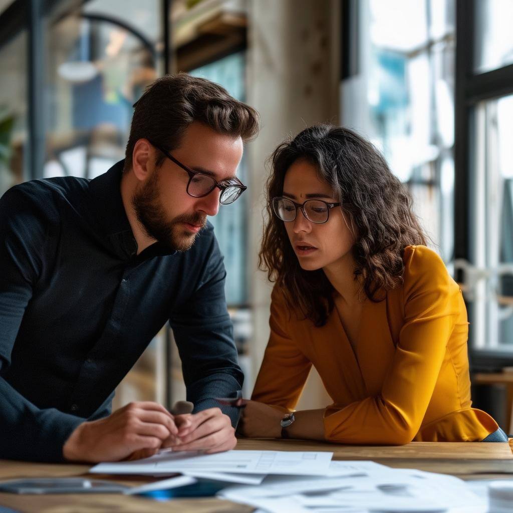 a man and woman strategizing