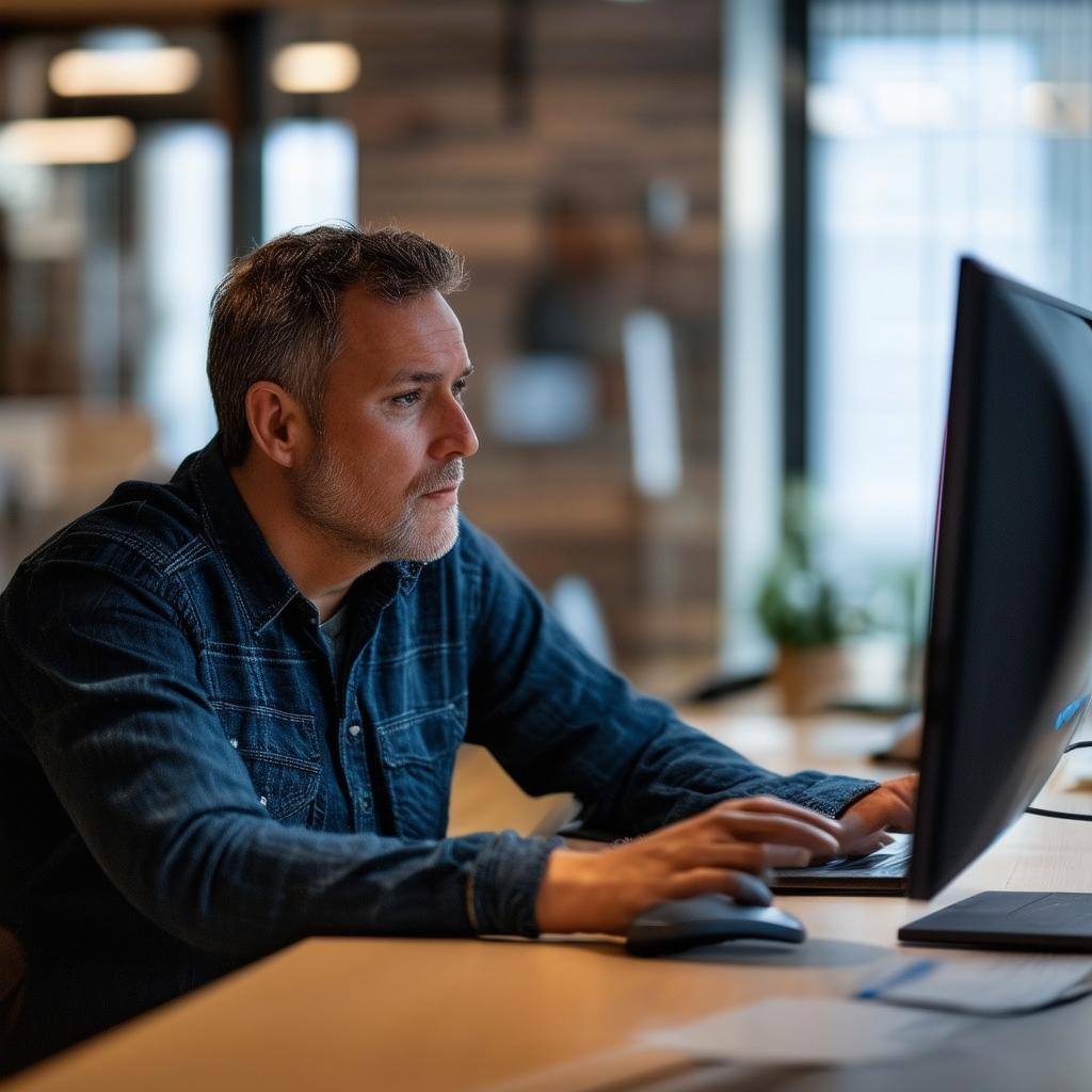a man looking at a computer