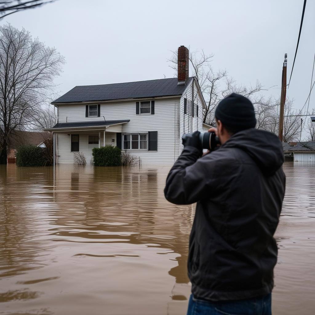 a man taking pictures of a flooded house-1