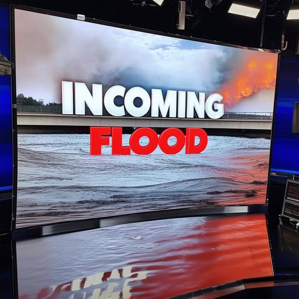 a news broadcast that says incoming flood