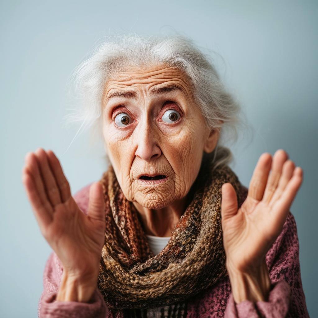 a old lady looking confused and shrugging