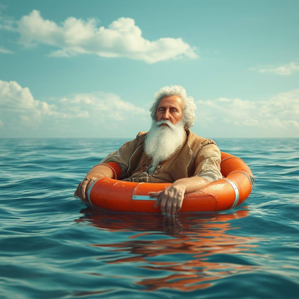 a philosopher floating in a life preserver