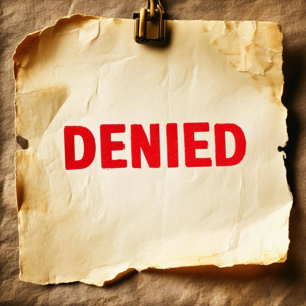a piece of paper that says denied in red lettering