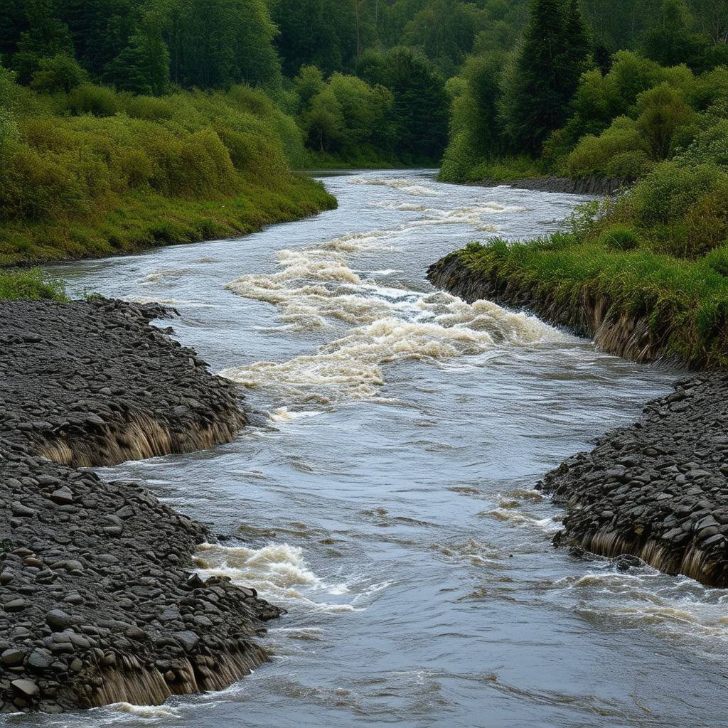 a river overflowing onto land