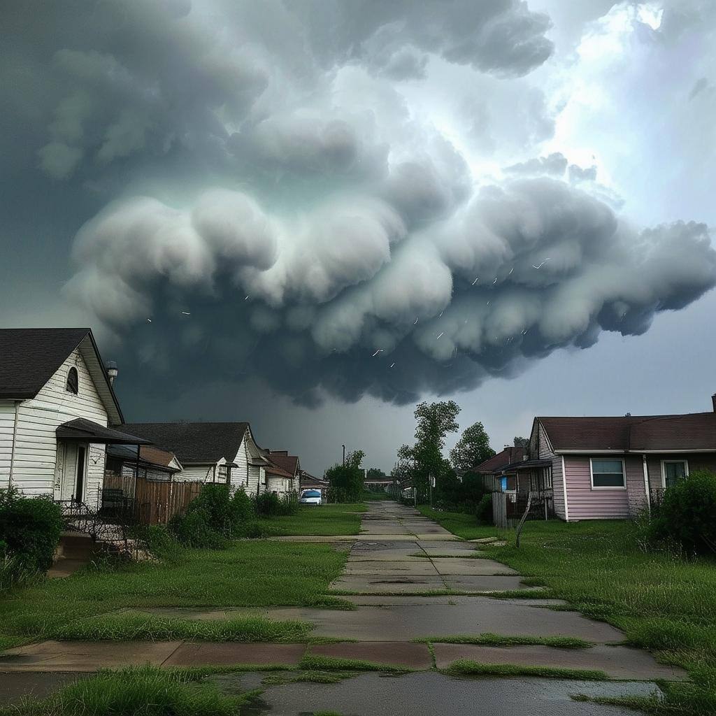 a storm cloud over a ghetto neighborhood