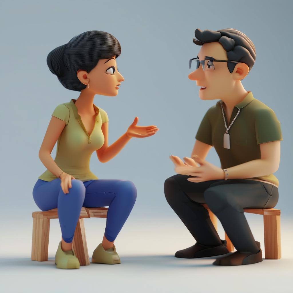 a woman talking to a man
