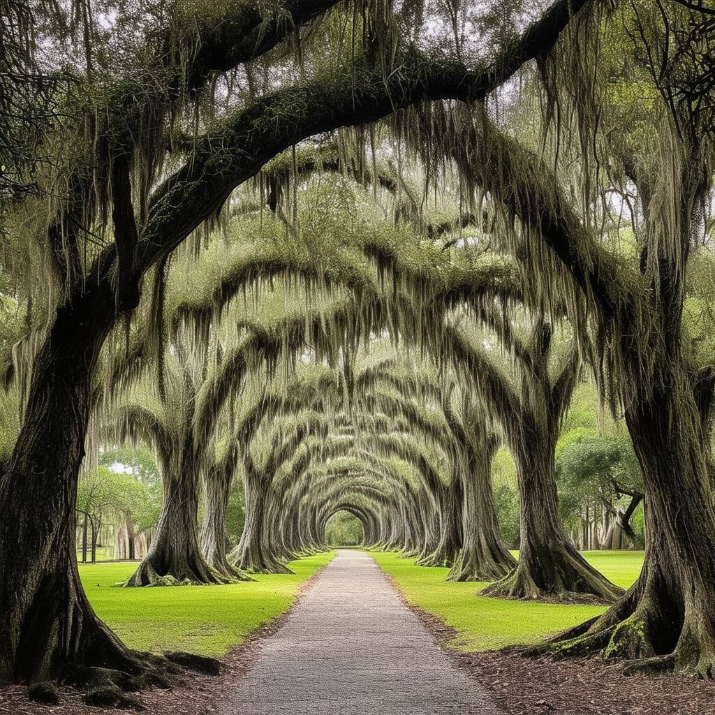 arched trees with spanish moss
