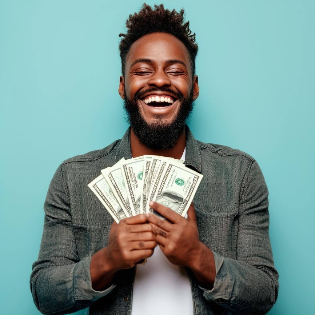 happy man holding money