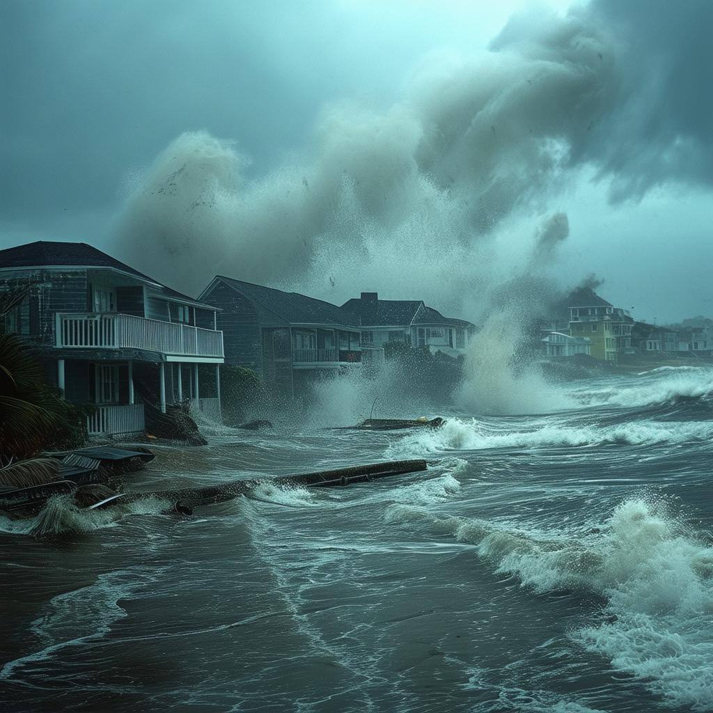 hurricane on shore of town