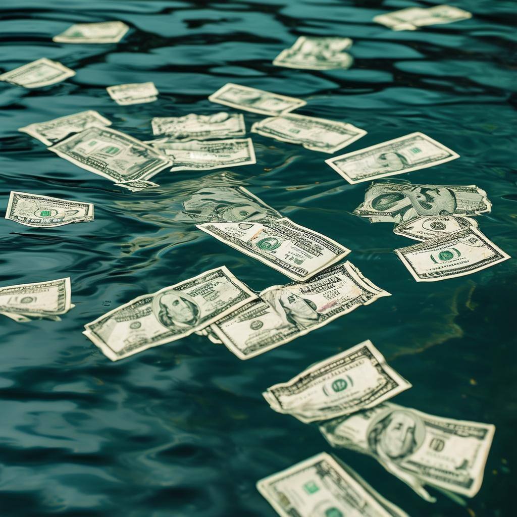 money floating in a lake