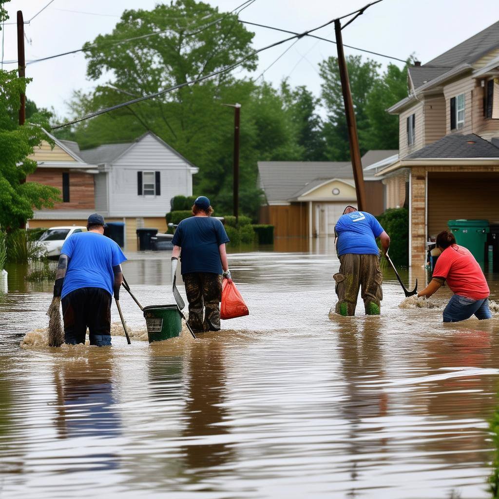 people cleaning up a flooded neighborhood-1