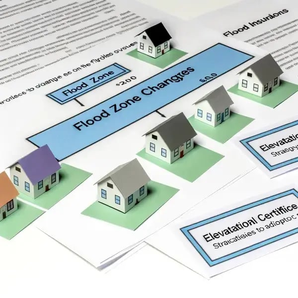 A blog post discussing the impact of flood zone changes on property values, elevation certificates, strategies for navigating flood zone revisions, an