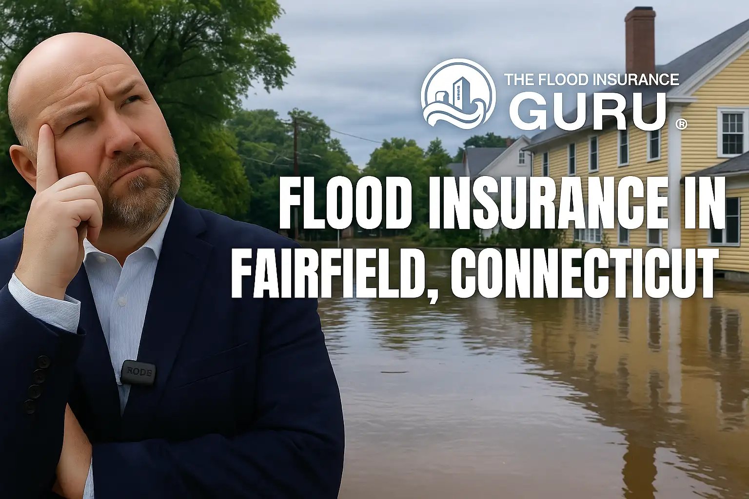 Flooded residential street in Fairfield, Connecticut with homes partially underwater