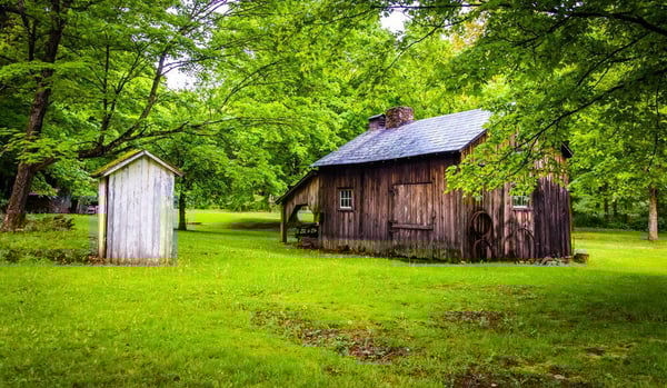 Old barn and outhouse at Millbrook Village, at Delaware Water Gap National Recreational Area, New Jersey.