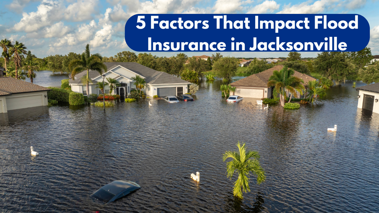 Aerial view of flooded Jacksonville Florida neighborhood illustrating factors that impact flood insurance costs