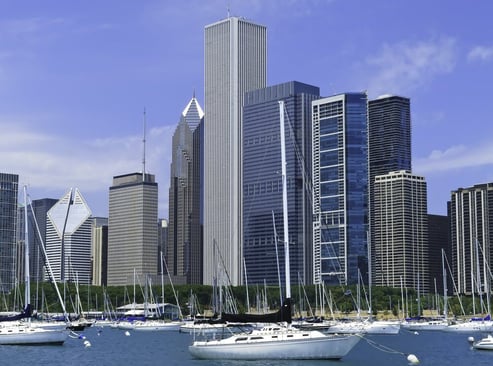 Boaters view of Chicago skyline in summer-1