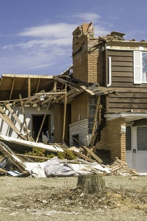 Severe storm damage Part of a single-family two-story house hit by a tornado in central Illinois, USA