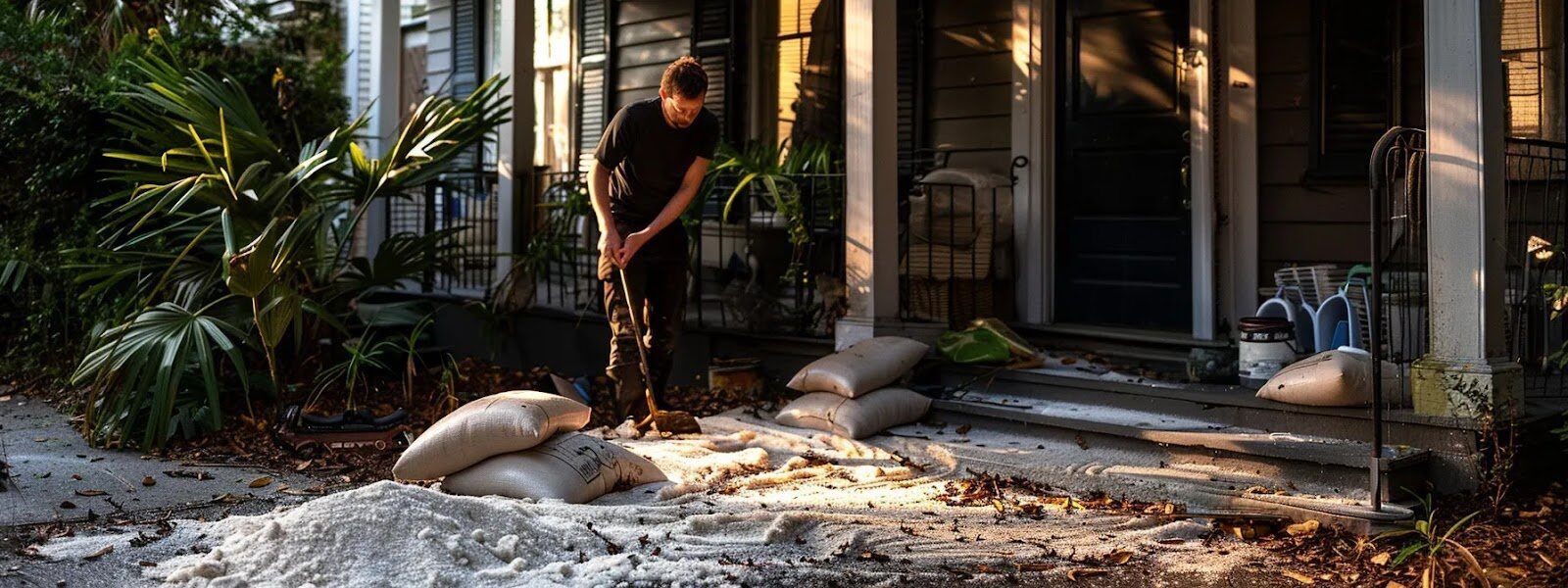 A homeowner doing flood mitigation efforts