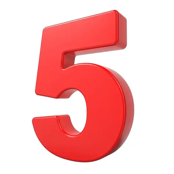 Red 3D Digit 5 Isolated on White Background